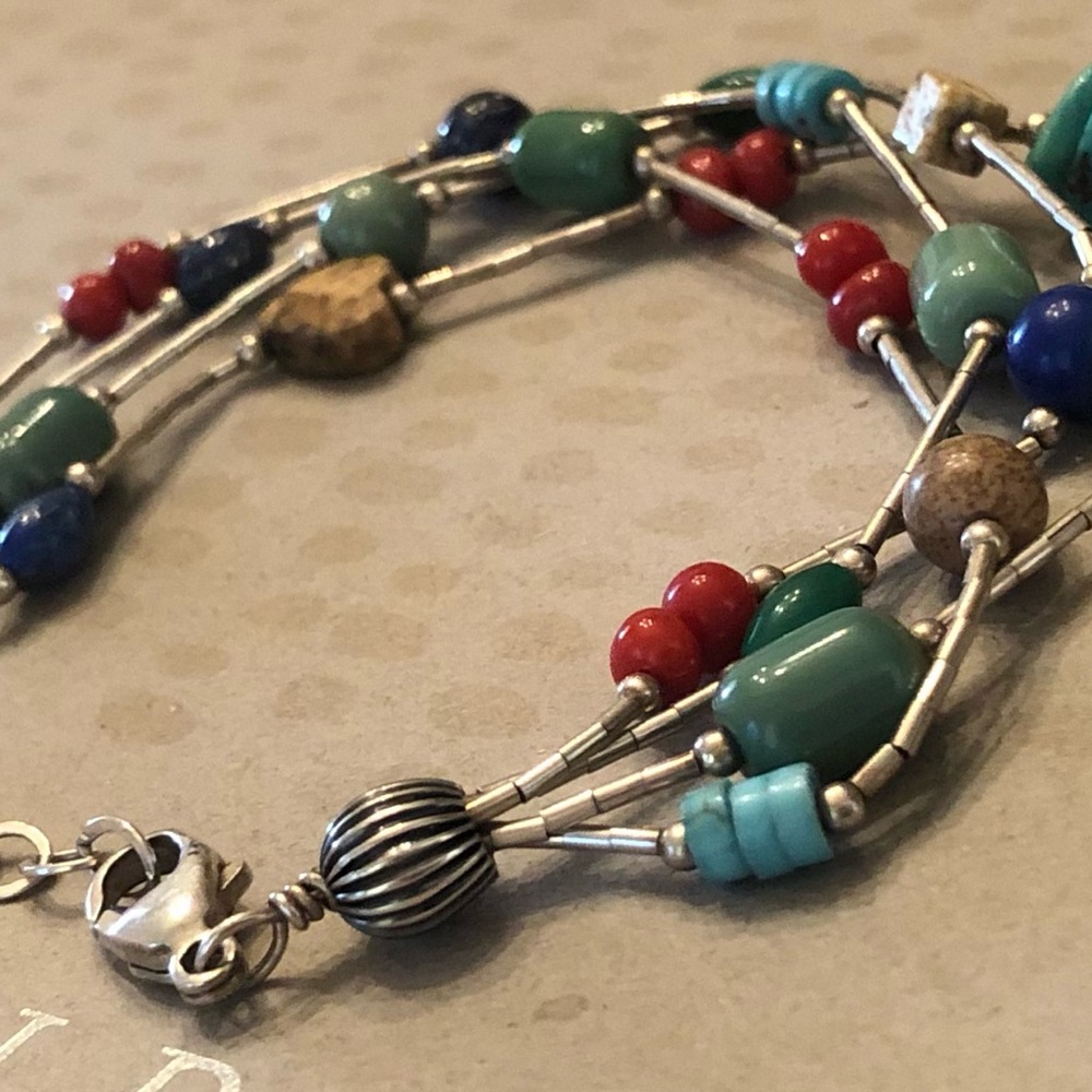 Silpada Sterling Silver Lapis Turquoise Picture Jasper Coral Bracelet B0788 - Picture 11 of 16